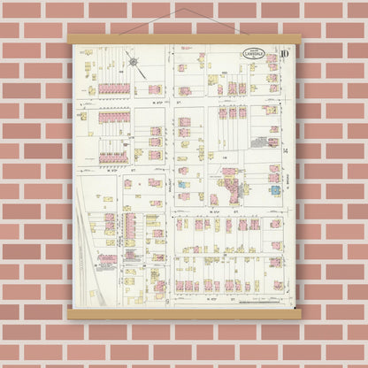 Old map wall art mockup — magnetic wood frame on brick wall — Sanborn Fire Insurance Map from Lansdale, Montgomery County, Pennsylvania (1914), Sheet #0010