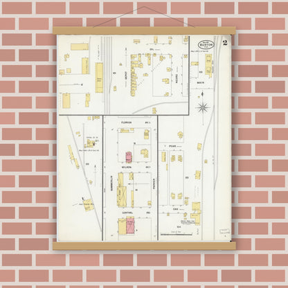Old map wall art mockup — magnetic wood frame on brick wall — Sanborn Fire Insurance Map from Bartow, Polk County, Florida (1901), Sheet #0002