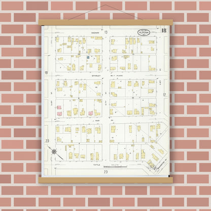 Old map wall art mockup — magnetic wood frame on brick wall — Sanborn Fire Insurance Map from Alpena, Alpena County, Michigan (1910), Sheet #0018