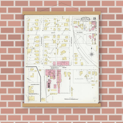 Old map wall art mockup — magnetic wood frame on brick wall — Sanborn Fire Insurance Map from Murphysboro, Jackson County, Illinois (1909), Sheet #0013