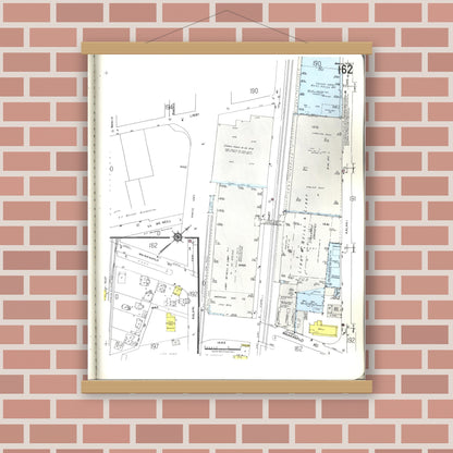 Old map wall art mockup — magnetic wood frame on brick wall — Sanborn Fire Insurance Map from Honolulu, Oahu County, Hawaii (1955), Sheet #0162