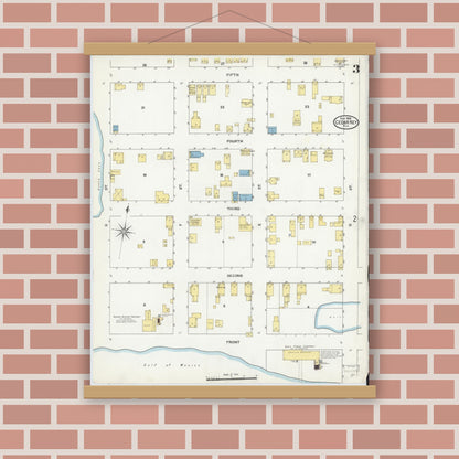 Old map wall art mockup — magnetic wood frame on brick wall — Sanborn Fire Insurance Map from Cedar Key, Levy County, Florida (1909), Sheet #0003