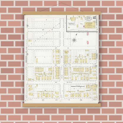 Old map wall art mockup — magnetic wood frame on brick wall — Sanborn Fire Insurance Map from Cairo, Alexander County, Illinois (1907), Sheet #0027