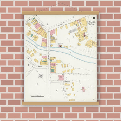 Old map wall art mockup — magnetic wood frame on brick wall — Sanborn Fire Insurance Map from Union City, Erie County, Pennsylvania (1905), Sheet #0003