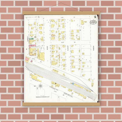 Old map wall art mockup — magnetic wood frame on brick wall — Sanborn Fire Insurance Map from Cherokee, Cherokee County, Iowa (1899), Sheet #0002