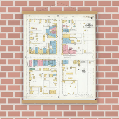 Old map wall art mockup — magnetic wood frame on brick wall — Sanborn Fire Insurance Map from San Angelo, Tom Green County, Texas (1904), Sheet #0011