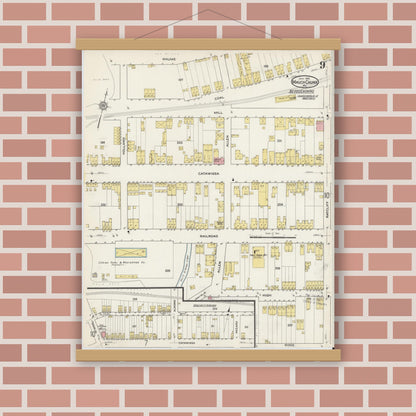 Old map wall art mockup — magnetic wood frame on brick wall — Sanborn Fire Insurance Map from Mauch Chunk, Carbon County, Pennsylvania (1915), Sheet #0009