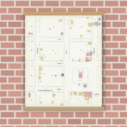 Old map wall art mockup — magnetic wood frame on brick wall — Sanborn Fire Insurance Map from Fairfield, Freestone County, Texas (1901), Sheet #0002