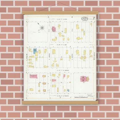 Old map wall art mockup — magnetic wood frame on brick wall — Sanborn Fire Insurance Map from Lake City, Wabasha County, Minnesota (1909), Sheet #0007