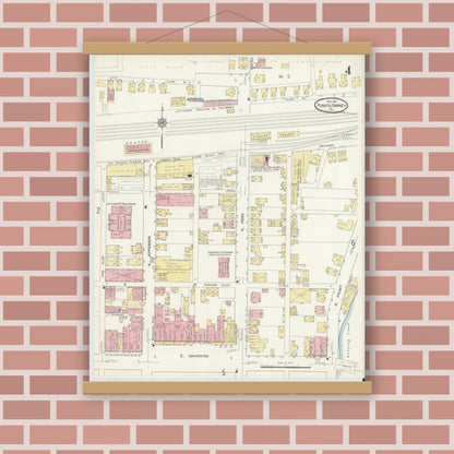 Old map wall art mockup — magnetic wood frame on brick wall — Sanborn Fire Insurance Map from Punxsutawney, Jefferson County, Pennsylvania (1912), Sheet #0004
