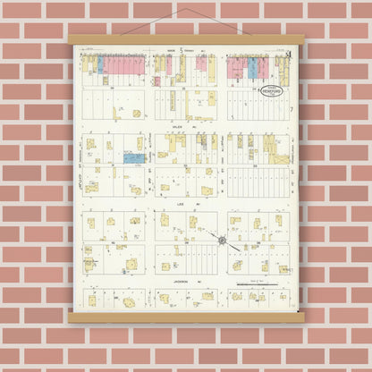 Old map wall art mockup — magnetic wood frame on brick wall — Sanborn Fire Insurance Map from Hereford, Deaf Smith County, Texas (1913), Sheet #0004