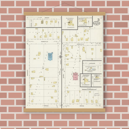 Old map wall art mockup — magnetic wood frame on brick wall — Sanborn Fire Insurance Map from Highland, Iowa County, Wisconsin (1915), Sheet #0003