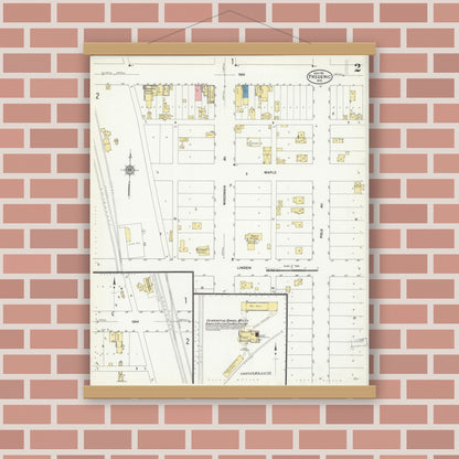 Old map wall art mockup — magnetic wood frame on brick wall — Sanborn Fire Insurance Map from Frederic, Polk County, Wisconsin (1911), Sheet #0002