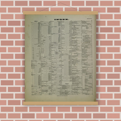 Old map wall art mockup — magnetic wood frame on brick wall — Sanborn Fire Insurance Map from Wheeling, Ohio County, West Virginia (1902), Sheet #0001