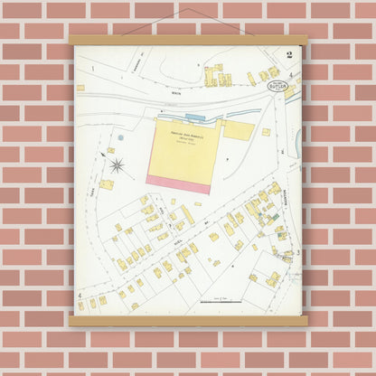 Old map wall art mockup — magnetic wood frame on brick wall — Sanborn Fire Insurance Map from Butler, Morris County, New Jersey (1901), Sheet #0002