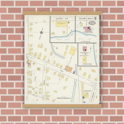 Old map wall art mockup — magnetic wood frame on brick wall — Sanborn Fire Insurance Map from Penn Yan, Yates County, New York (1915), Sheet #0002