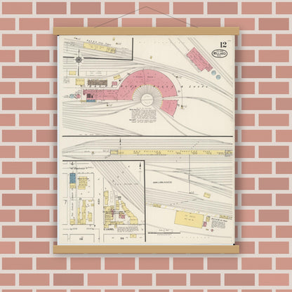 Old map wall art mockup — magnetic wood frame on brick wall — Sanborn Fire Insurance Map from Willard, Huron County, Ohio (1922), Sheet #0012