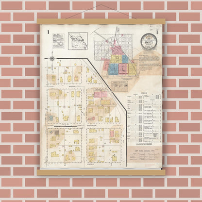 Old map wall art mockup — magnetic wood frame on brick wall — Sanborn Fire Insurance Map from Hayti, Pemiscot County, Missouri (1944) - Complete Map Set