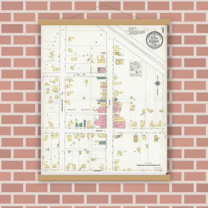 Old map wall art mockup — magnetic wood frame on brick wall — Sanborn Fire Insurance Map from Hebron, Porter County, Indiana (1909) - Complete Map Set