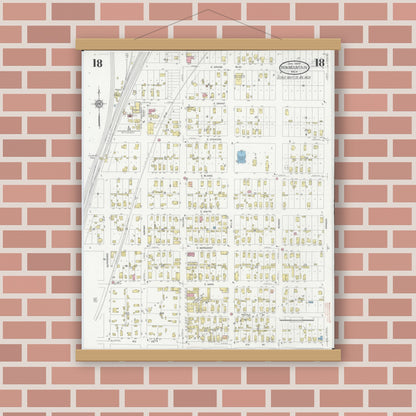 Old map wall art mockup — magnetic wood frame on brick wall — Sanborn Fire Insurance Map from Iron Mountain, Dickinson County, Michigan (1930), Sheet #0018
