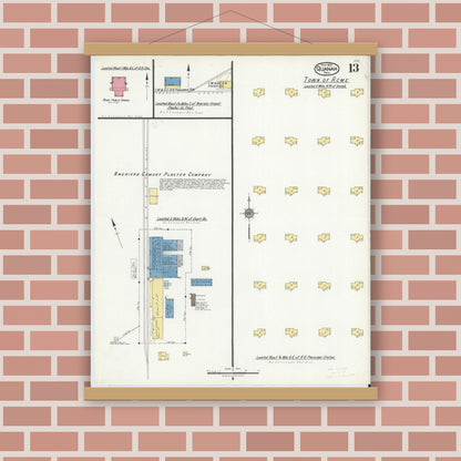 Old map wall art mockup — magnetic wood frame on brick wall — Sanborn Fire Insurance Map from Quanah, Hardeman County, Texas (1921), Sheet #0013