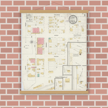 Old map wall art mockup — magnetic wood frame on brick wall — Sanborn Fire Insurance Map from Franklin, Robertson County, Texas (1899) - Complete Map Set
