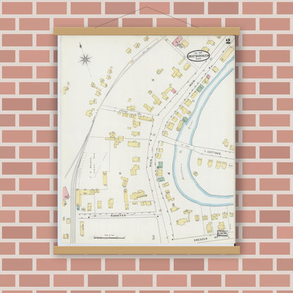 Old map wall art mockup — magnetic wood frame on brick wall — Sanborn Fire Insurance Map from Great Barrington, Berkshire County, Massachusetts (1895), Sheet #0002