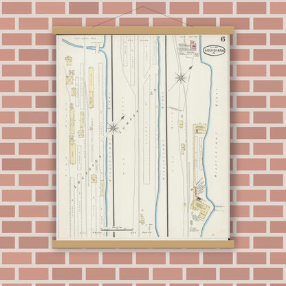 Old map wall art mockup — magnetic wood frame on brick wall — Sanborn Fire Insurance Map from Louisiana, Pike County, Missouri (1890), Sheet #0006