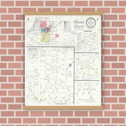 Old map wall art mockup — magnetic wood frame on brick wall — Sanborn Fire Insurance Map from Dayton, Liberty County, Texas (1943) - Complete Map Set