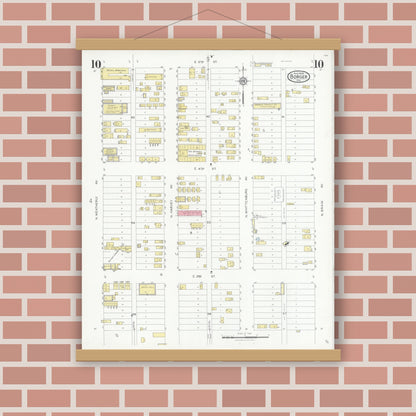 Old map wall art mockup — magnetic wood frame on brick wall — Sanborn Fire Insurance Map from Borger, Hutchinson County, Texas (1928), Sheet #0010