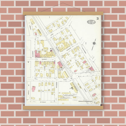 Old map wall art mockup — magnetic wood frame on brick wall — Sanborn Fire Insurance Map from Brookville, Montgomery County, Ohio (1911), Sheet #0003