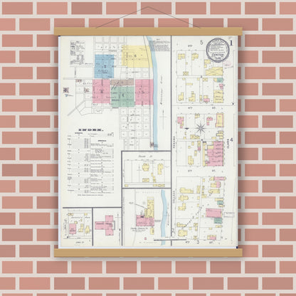 Old map wall art mockup — magnetic wood frame on brick wall — Sanborn Fire Insurance Map from Canton, Lewis County, Missouri (1896) - Complete Map Set