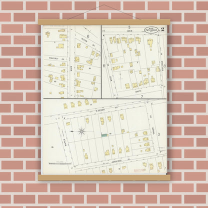 Old map wall art mockup — magnetic wood frame on brick wall — Sanborn Fire Insurance Map from Patchogue, Suffolk County, New York (1897) - Complete Map Set