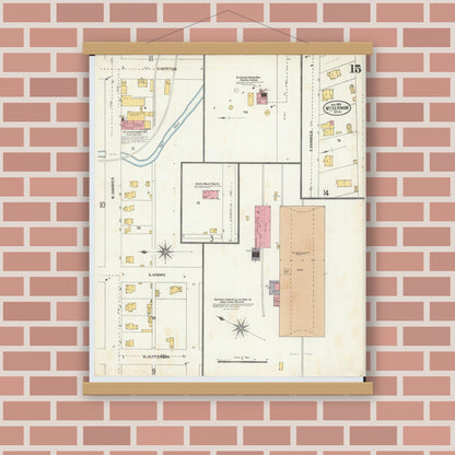 Old map wall art mockup — magnetic wood frame on brick wall — Sanborn Fire Insurance Map from Mount Vernon, Knox County, Ohio (1903), Sheet #0015