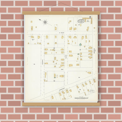 Old map wall art mockup — magnetic wood frame on brick wall — Sanborn Fire Insurance Map from Elmer, Salem County, New Jersey (1908), Sheet #0002