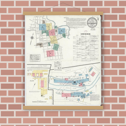 Old map wall art mockup — magnetic wood frame on brick wall — Sanborn Fire Insurance Map from Clifton Heights, Delaware County, Pennsylvania (1912) - Complete Map Set