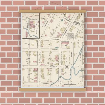 Old map wall art mockup — magnetic wood frame on brick wall — Sanborn Fire Insurance Map from Saint Joseph, Buchanan County, Missouri (1883), Sheet #0002