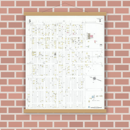 Old map wall art mockup — magnetic wood frame on brick wall — Sanborn Fire Insurance Map from McCamey, Upton County, Texas (1946), Sheet #0005
