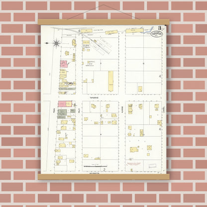Old map wall art mockup — magnetic wood frame on brick wall — Sanborn Fire Insurance Map from Compton, Los Angeles County, California (1907), Sheet #0003