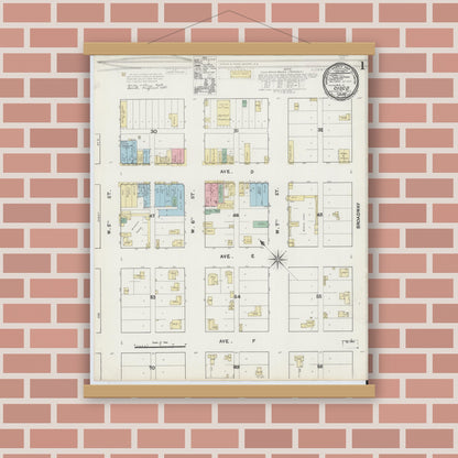 Old map wall art mockup — magnetic wood frame on brick wall — Sanborn Fire Insurance Map from Cisco, Eastland County, Texas (1891) - Complete Map Set