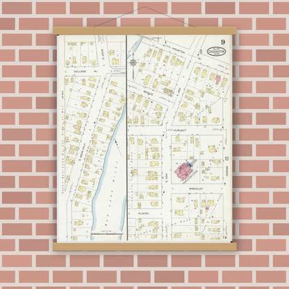 Old map wall art mockup — magnetic wood frame on brick wall — Sanborn Fire Insurance Map from Crookston, Polk County, Minnesota (1913), Sheet #0009