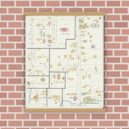 Old map wall art mockup — magnetic wood frame on brick wall — Sanborn Fire Insurance Map from Neillsville, Clark County, Wisconsin (1897), Sheet #0004