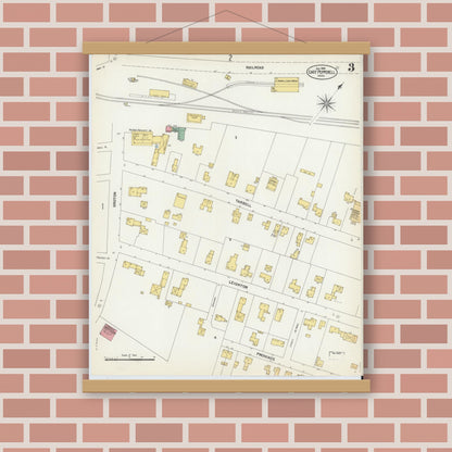 Old map wall art mockup — magnetic wood frame on brick wall — Sanborn Fire Insurance Map from East Pepperell, Middlesex County, Massachusetts (1903), Sheet #0003