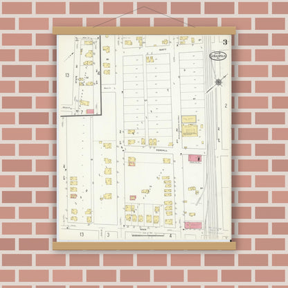 Old map wall art mockup — magnetic wood frame on brick wall — Sanborn Fire Insurance Map from Coraopolis, Allegheny County, Pennsylvania (1911), Sheet #0003