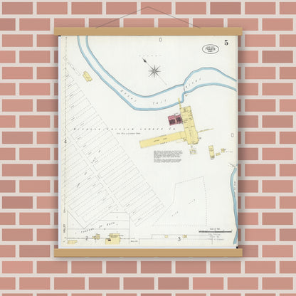 Old map wall art mockup — magnetic wood frame on brick wall — Sanborn Fire Insurance Map from Frazee, Becker County, Minnesota (1907), Sheet #0005
