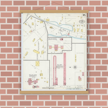 Old map wall art mockup — magnetic wood frame on brick wall — Sanborn Fire Insurance Map from Sidney, Shelby County, Ohio (1898), Sheet #0018