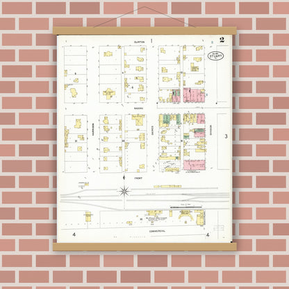 Old map wall art mockup — magnetic wood frame on brick wall — Sanborn Fire Insurance Map from Stuart, Guthrie and Adair Counties, Iowa (1901), Sheet #0002