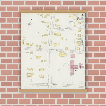 Old map wall art mockup — magnetic wood frame on brick wall — Sanborn Fire Insurance Map from Franklin, Norfolk County, Massachusetts (1894), Sheet #0005