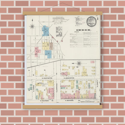 Old map wall art mockup — magnetic wood frame on brick wall — Sanborn Fire Insurance Map from Charlotte, Eaton County, Michigan (1890), Sheet #0001