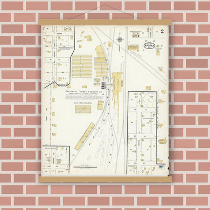 Old map wall art mockup — magnetic wood frame on brick wall — Sanborn Fire Insurance Map from Apopka, Orange County, Florida (1917), Sheet #0002